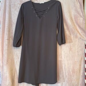 Maurices Gray V-Neck 3/4 Sleeve Dress